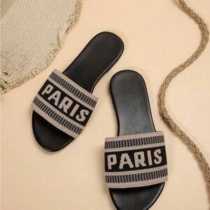 Beige and Black 'PARIS' Slide Sandals for Women